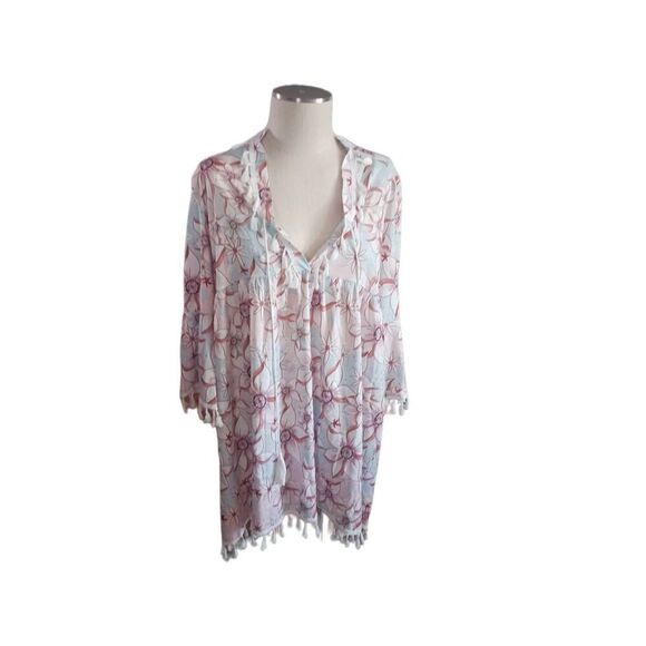 Floral long sleeve tassled vee neck dress - Picture 1 of 2